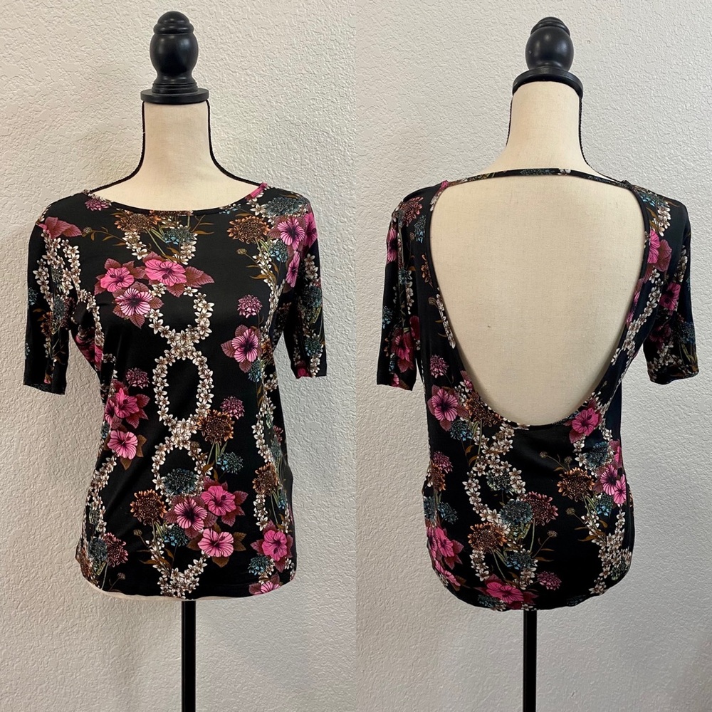 💐Sandro Paris Floral Short Sleeve Open Back Top